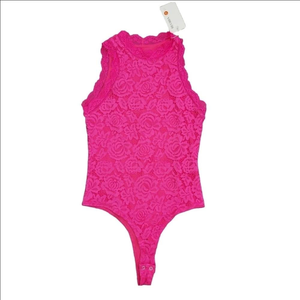 REORIA Sleeveless Racer Back Lace Bodysuit Thong Tank Top Size M Fits Like S
